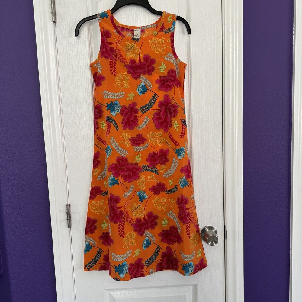 COPPER KEY Orange Floral Hawaiian Sleeveless Dress Girls Size 10